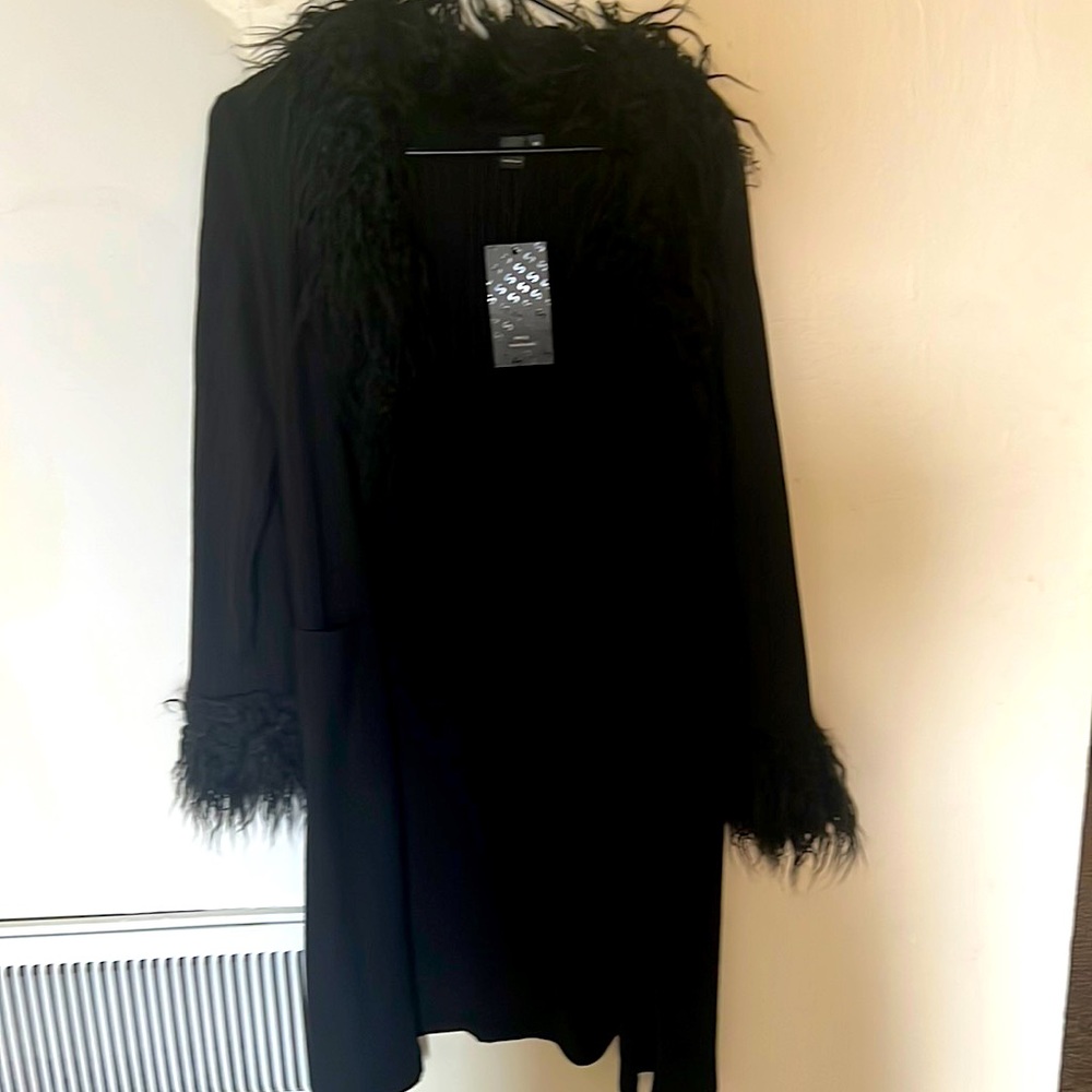 SHEIN SXY Fuzzy Trim Open Front Coat